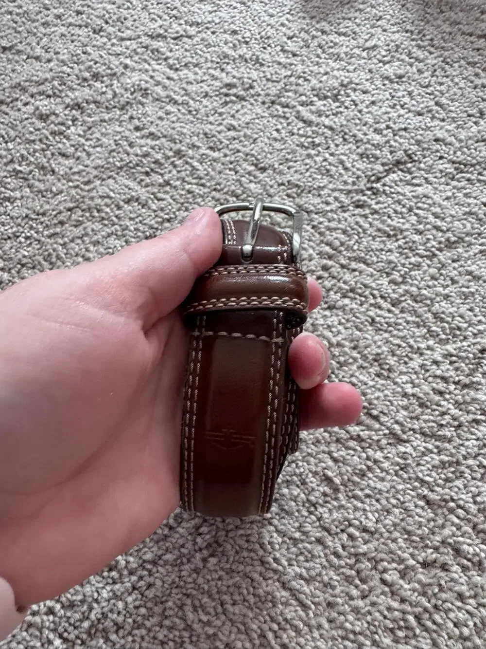 Dockers Brown Leather Belt Men's Waist Size 36 w/ Silver Hardware